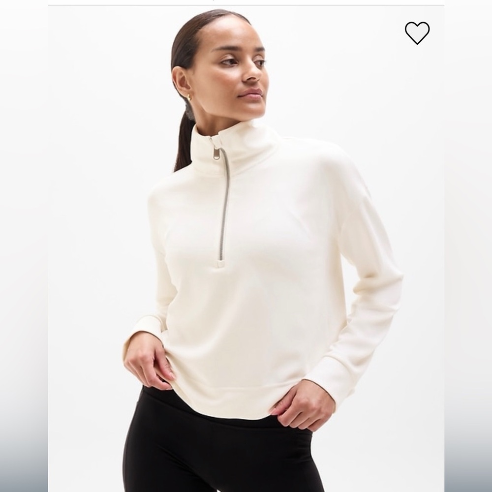 Athleta Seasoft Quarter Zip, magnolia white, size small